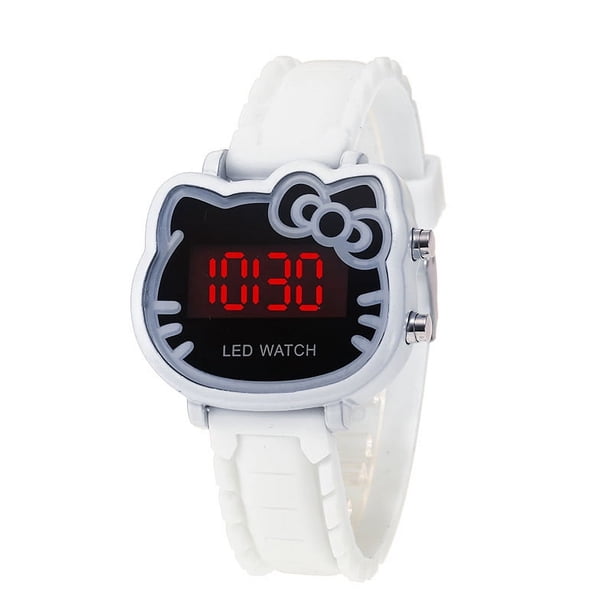 Reloj electrónico con luz LED y diseño de gato de dibujos animados, de silicona, para adolescentes, para mujeres y estudiantes