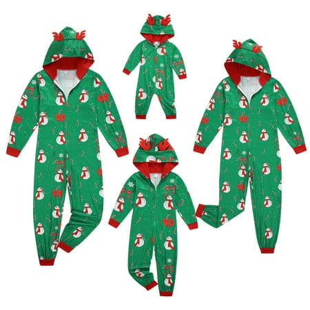 

Viworld Matching Family Christmas Pajamas Sets Snowman Hooded Romper PJ s Zipper Jumpsuit Loungewear