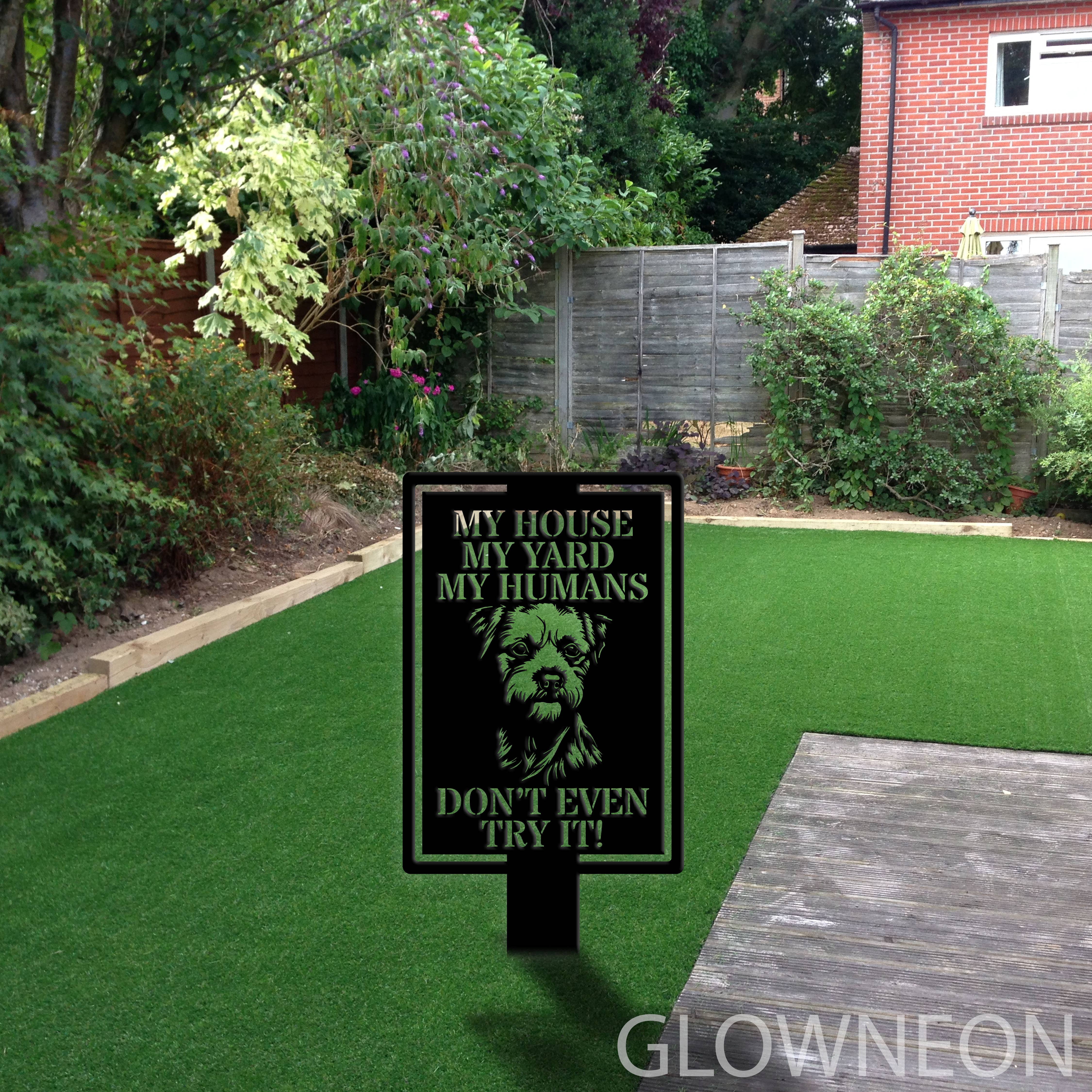 Glowneon Border Terrier Dog Metal Sign, Warning Dog Metal Yard Stake