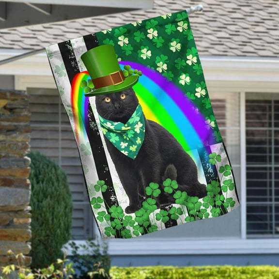 Black Cat Irish Saint Patrick's Day Flag LNH055F - House Flag (29.5" x 39.5")