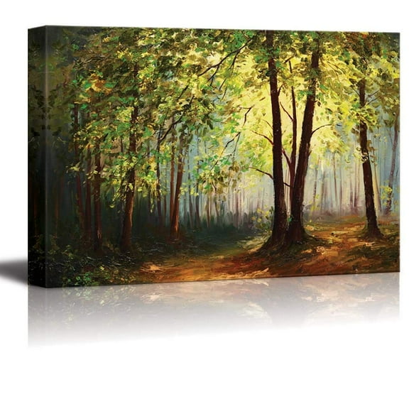 Wall26 Canvas Prints Wall Art - Oil Painting Style Landscape - Summer Forest, Home Decoration Stretched Gallery Canvas Wrap Giclee Print. Ready to Hang - 12" x 18"