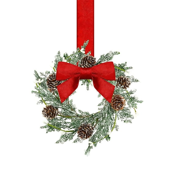 YATAV 6" Christmas Mini Cabinet Wreaths for Kitchen with Ribbon Bows Red Berry Small Window Wreath for Window Door Farmhouse Christmas Party Decorations Mini Wreaths For Cabinets(E)