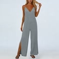 thumbnail image 2 of Jinhomg Women's Deep V Neck Cami Jumpsuit Side Slit Wide Leg Romper Fashion One Piece Wear Casual Summer Beach Outfits Gray XL, 2 of 8