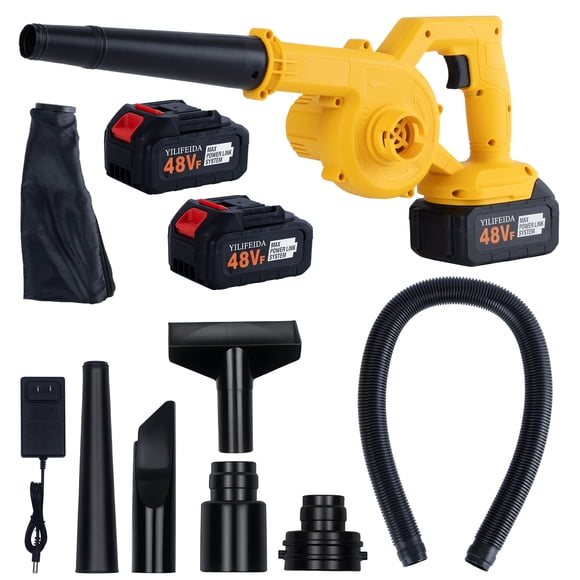 Soplador de Hojas Inalámbrico de 21V, Mini Soplador de Aire Eléctrico Ligero con Dos Baterías de 2.0Ah, Soplador de Hojas y Aspiradora de Mano 2 en 1 para Limpieza Del Hogar, Jardín y Auto