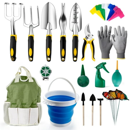 RichYa Kid's Garden Tools Set 34 Pieces Garden Toy for Boys Girls Stainless Steel Hand Tool Kit with a Carry Bag