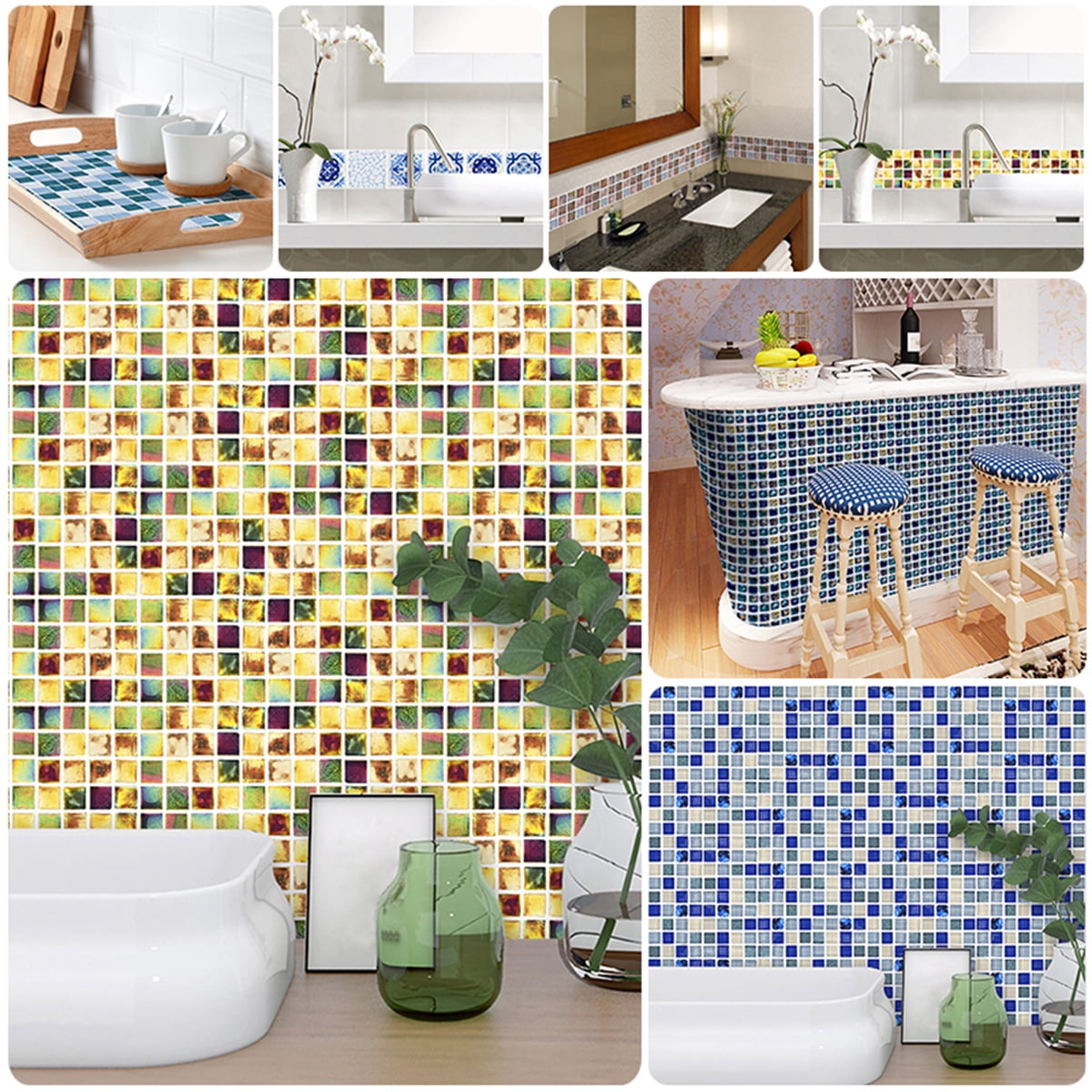 18pcs Simulation Mosaic Tile Wall Stickers Home Decor Decal 10x10cm Waterproof