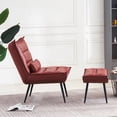 thumbnail image 3 of Mcombo Modern Chair with Ottoman, Wingback Club Accent Chairs for Living Room, Bronzing Fabric Upholstered Leisure Chairs with Metal Legs 4400 (Burgundy), 3 of 8