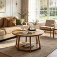 thumbnail image 4 of Fnova 2-Tier Round Coffee Table with Storage & Wood Legs, 31.5 Inch Mid-Century Center Table, Accent Cocktail Table for Living Room, Bedroom, Office, 4 of 8