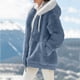 thumbnail image 3 of Gibobby Abrigo de peluche para mujer, Abrigos de piel para mujer, chamarra de piel de oveja mullida para mujer, chamarra de forro polar con capucha y cierre(Azul,G), 3 of 4