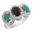 thumbnail image 1 of 10K White Gold Natural Smoky Topaz & Malachite 3-Stone Ring Oval Diamond Accent, size 9, 1 of 2