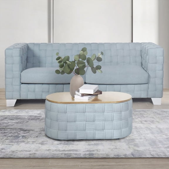 Light Teal Coffee Table with Knitting Texture Base - 15mm Thick Sturdy Surface for Versatile Use