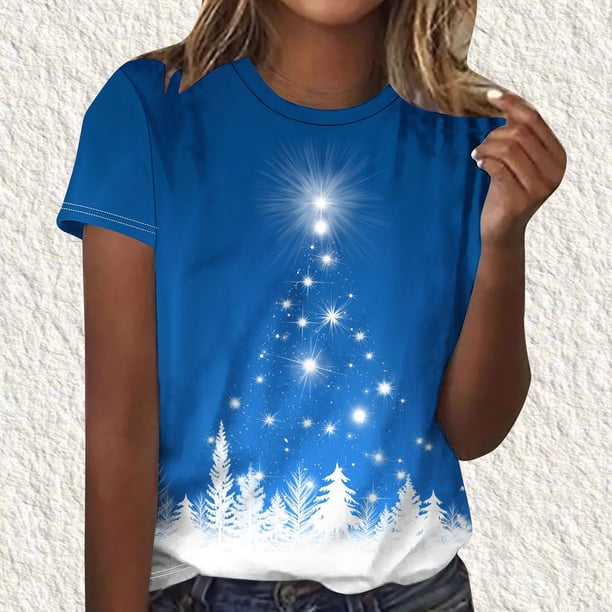 Fiudx Ropa de Mujer Camiseta de Manga Corta con Cuello Redondo y Estampado Informal para Mujer