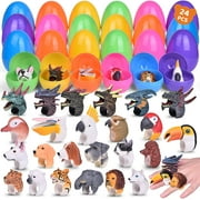 Fun Little Toys 24 Pcs 2.95'' Easter Eggs Prefilled with Dinosaur Finger Puppets for Kids, Animal Hand Painted Puppet Bulk, Easter Eggs Hunt Soft Realistic Pinata Stuffers Set, Easter Party Supplies