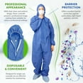 thumbnail image 4 of Disposable Coveralls for Men and Women, XX-Large. Pack of 25 Blue Hazmat Suit Costume. Water-Resistant SMS Polypropylene Painters Suit with Hood, Elastic Cuffs and Ankles, Front Zipper, 4 of 9