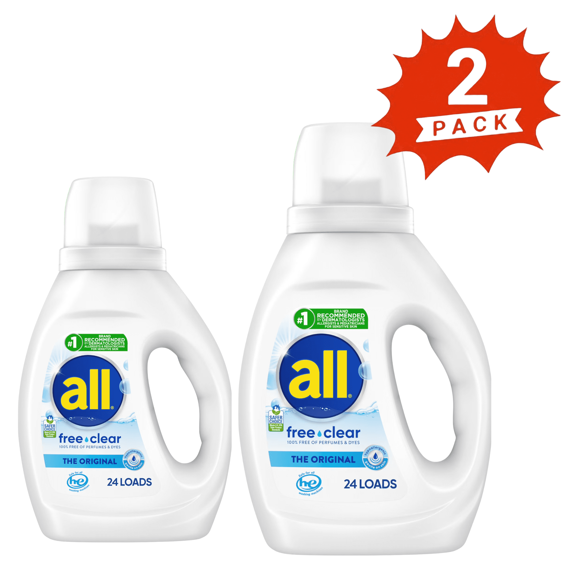all Free Clear Liquid Laundry Detergent, Unscented & Fragrance Free, 60 fl oz, 48 Loads (2-Pack)