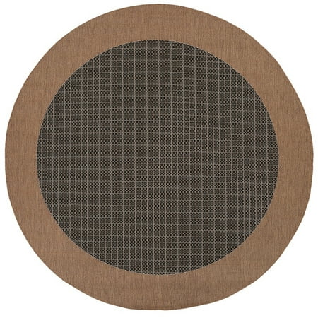 Couristan Recife Checkered Field Area Rug  8 6  Round  Black-Cocoa Couristan Recife Checkered Field Indoor/ Outdoor Area Rug in Black-Cocoa: Indoor and Outdoor Rated Features a Structured  Flat Woven Construction that has a Smooth Surface Made from 100% Polypropylene  Making It Durable  Stain Resistant  and Easy to Clean UV Resistant to Keep Colors Brighter for Longer Pet-friendly