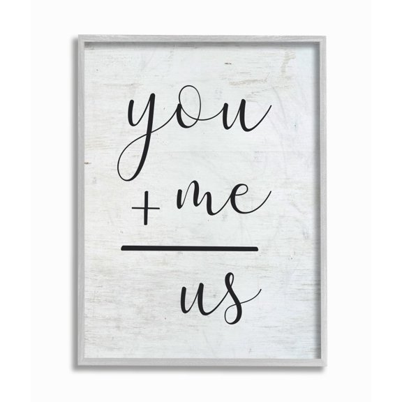 Stupell Industries You Plus Me Home Family Inspirational Word On Wood Texture Design Gray Farmhouse Rustic Framed Giclee Texturized Art by Lettered and Lined