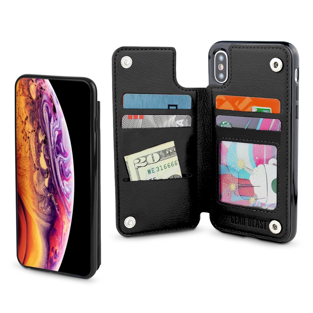 Gear Beast iPhone XS MAX Wallet Case, Top View Flip Folio For iPhone XS