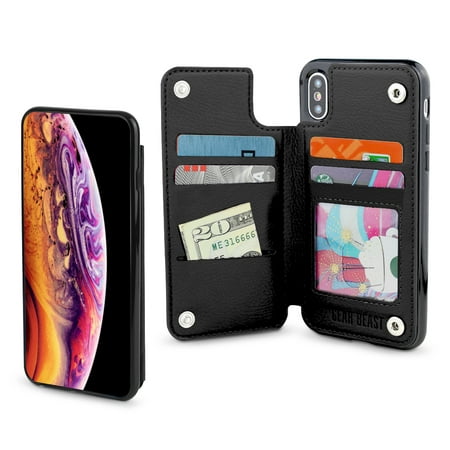 Gear Beast iPhone XS MAX Wallet Case, Top View Flip Folio For iPhone XS MAX Slim Protective PU ...