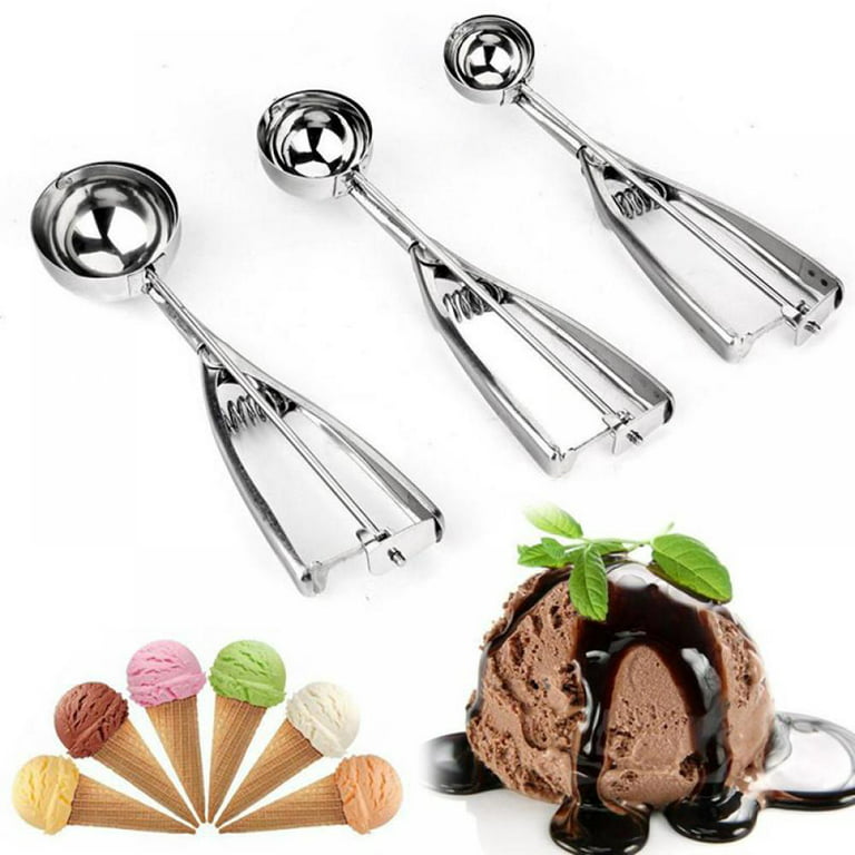 Ice Cream Scoop, 3Pcs Cookie Scoop Set, Stainless Steel Ice Cream Scooper  with Trigger Release, Large/Medium/Small Cookie Scooper for Baking, Cookie