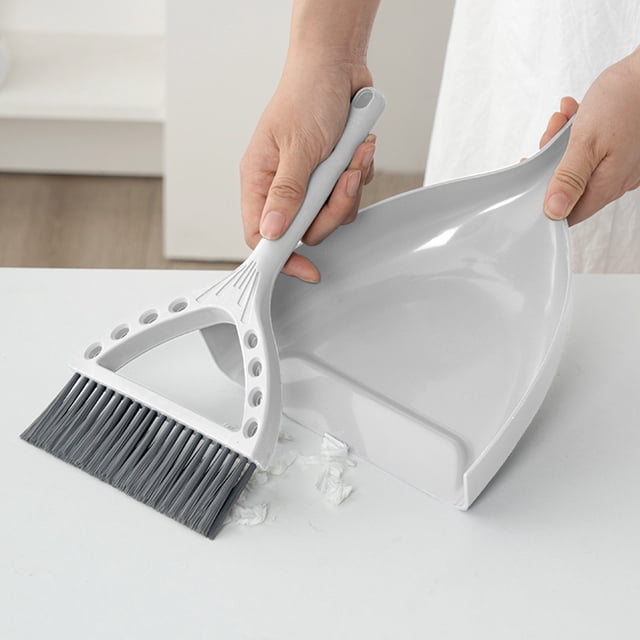 Compact Desktop Cleaning Set - Mini Dustpan and Soft Broom, Plastic Household Sweeping Tools for Tables and Surfaces, White, JKODE