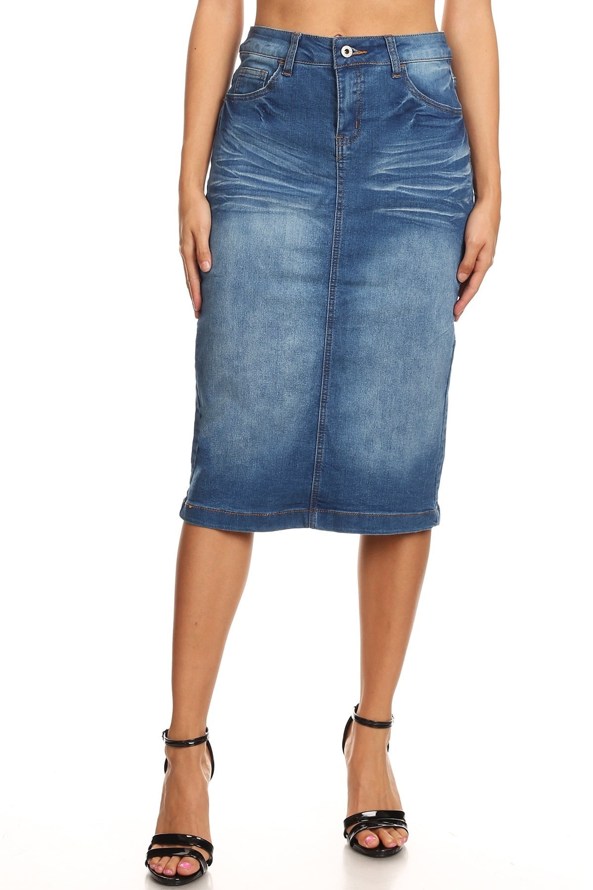 calf length jean skirts