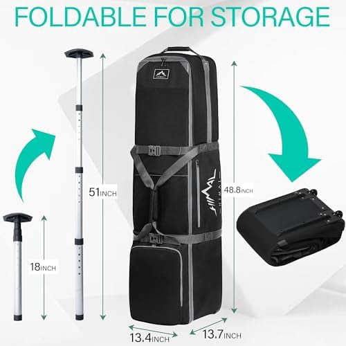 Golf Travel Bag with Adjustable Support Rod, 900D Heavy Duty Oxford Fabric Golf Travel Case for Airlines with Wheels