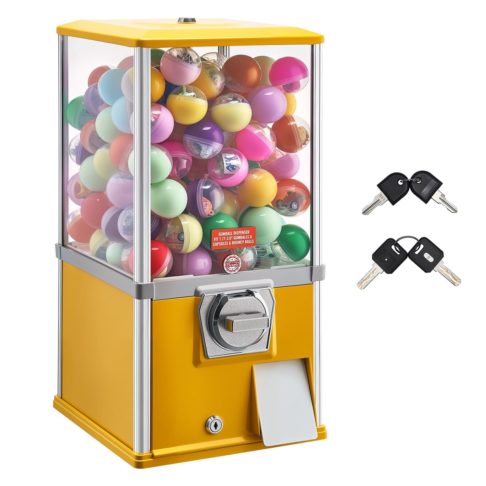 Gumball Machine, 21 inch Height Candy Vending Machine Dispenser, 25-Cent Vending Machines for Shopping Malls, Supermarkets, Amusement Parks, Arcades, Holds Up to 180 1.77 inch Spherical Candies