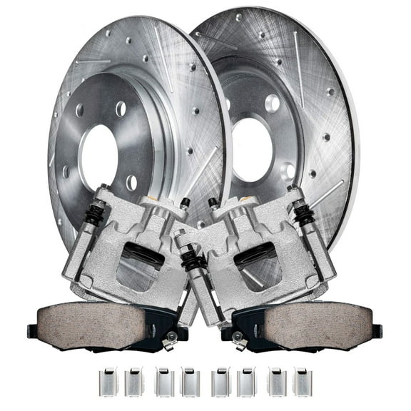 Detroit Axle - Rear Brake Kit for 2007-2017 Jeep Wrangler 2018 Wrangler JK Drilled Slotted Disc Brakes Rotors Ceramic Brake Pads Brake Calipers Replacement : 12.44" inch Rotor