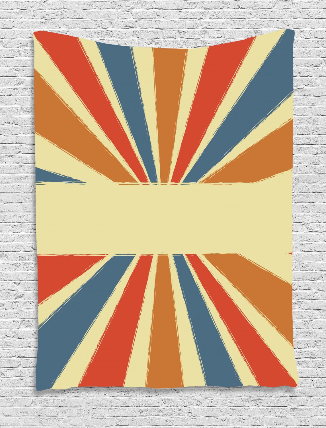 Vintage Rainbow Tapestry, Hand Drawn Style Burst of Colorful Sunbeams