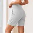 thumbnail image 5 of Womens Yoga Shorts High Waist Pocket Stretchy Solid Print Lightweight Gym Shorts for Workout Wear Beige L, 5 of 8
