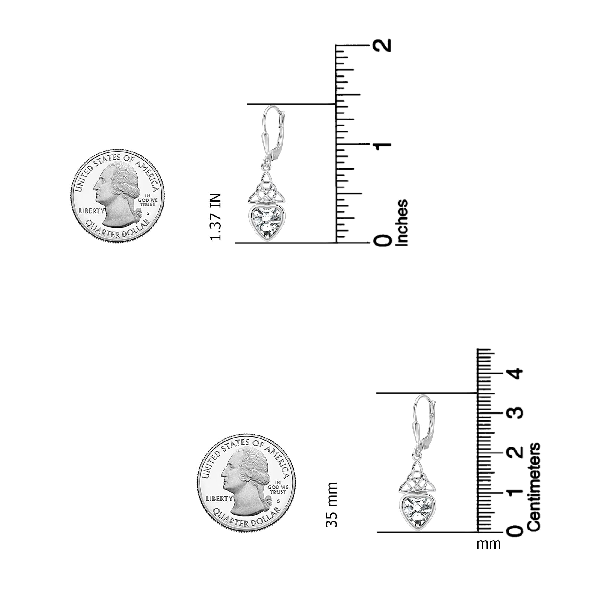 LeCalla 925 Sterling Silver Celtic Knot Earrings | Heart-Shaped CZ Leverback Earrings