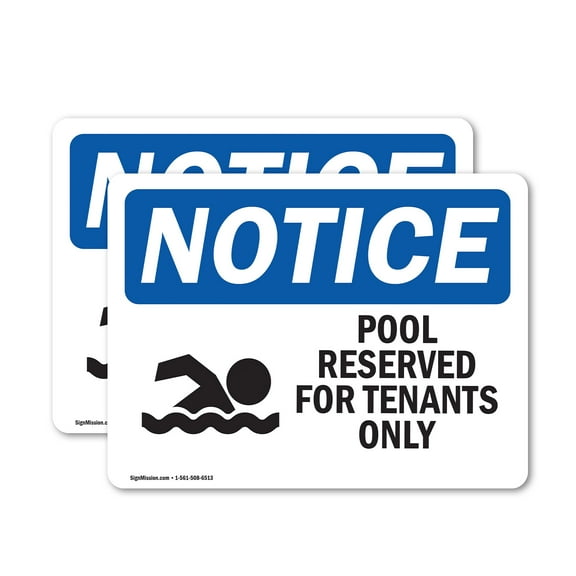 (2 Pack) Pool Reserved For Tenants Only With Symbol OSHA Notice Sign