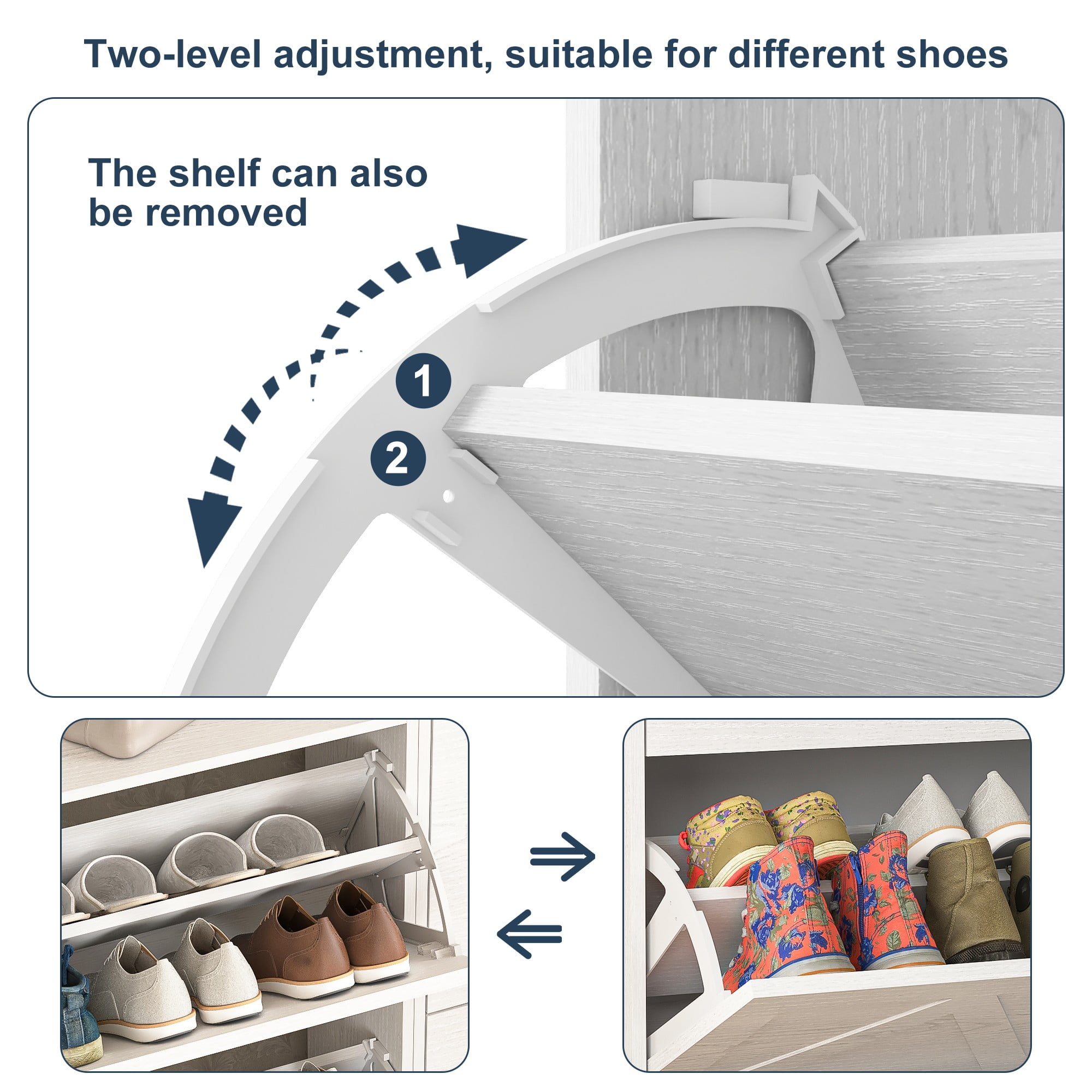 Finihen Shoe Storage Cabinet with 2 Flip Drawers, Freestanding Organizer with Metal Legs for Entryway, Narrow Shoe Rack Cabinet, White