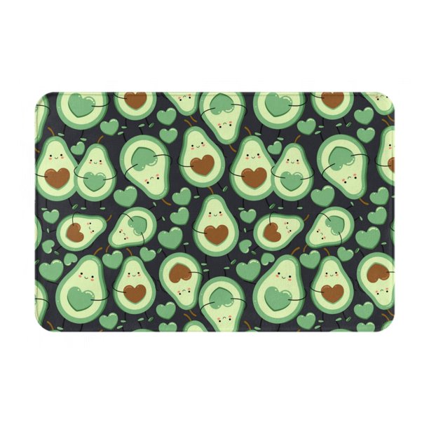 Balery Avocado Heart Felpudo de franela, resistente a las manchas y a la decoloración, para uso interior y exterior, fácil de limpiar, 40 x 60 cm
