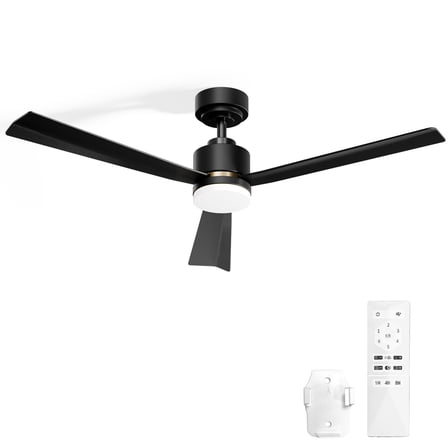 FREE VILLAGE Light Ceiling Fans, 52 inch Low Profile Ceiling Fan with Light and Remote Control, Flush Mount, Reversible, 1-8h Timer, Dimmable, Noiseless, Black Ceiling Fan for Bedroom, Indoor Use