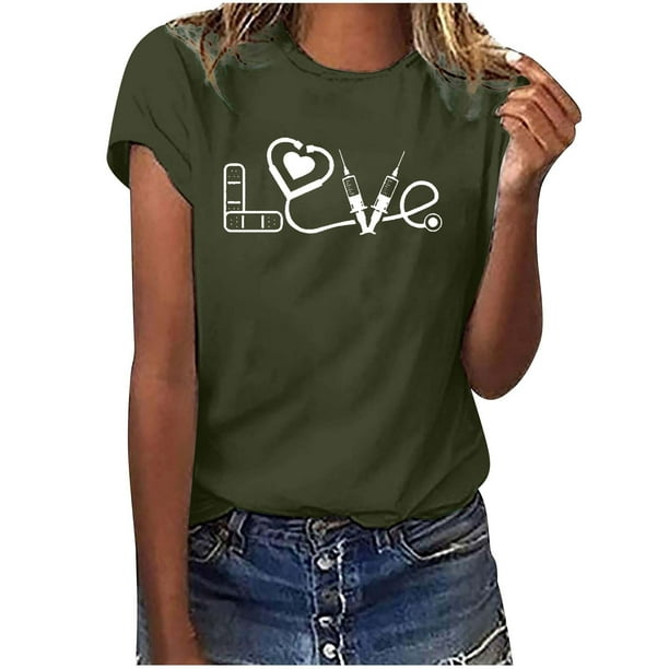 Camisetas con estampado de letras y cuello redondo de verano para mujer, blusas femeninas cómodas y elegantes, Tops OAVQHLG3B Store lin121212