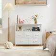 thumbnail image 4 of TV Stand with 5 Fabric Drawers, Dresser for Bedroom Entertainment Center for 45 inch TV Storage Organizer with Open Shelf, Wooden Media Console Table for Living Room, Bedroom, or Small Space,White, 4 of 8