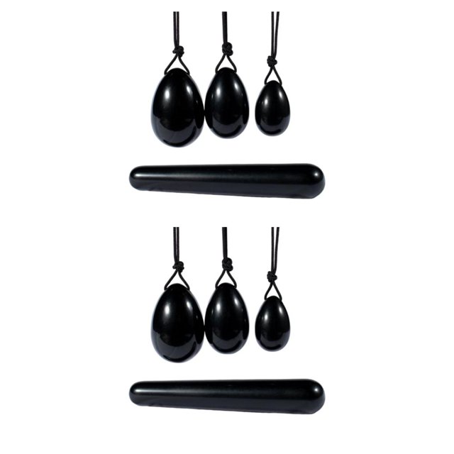 Kearding Bola de masaje de huevo Vaginal 4 en 1 piedra curativa mineral exquisito mineral multifuncional multipropósito energía artesanías Negro 2piezas