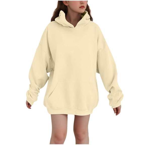 Fmbrln Girls Fleece Hoodies Long Sleeve Solid Color Hooded Sweatshirts Casual Loose Lightweight Pullover Sweatshirts with Pockets, Sizes 2-12Y