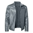 thumbnail image 4 of Mens Leather Motorcycle Jacket Stand Collar Punk Style Outerwear Coat Casual Riding Protective Gear Grey Size M, 4 of 4