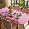 thumbnail image 3 of Valentine's Day Table Cloths for 6 Foot Rectangle Tables, Ombre Pink Gnomes Love Roses Romantic Patio Waterproof Elastic Fitted Tablecloths, Washable Rectangular Table Cover for Camping, 3 of 8