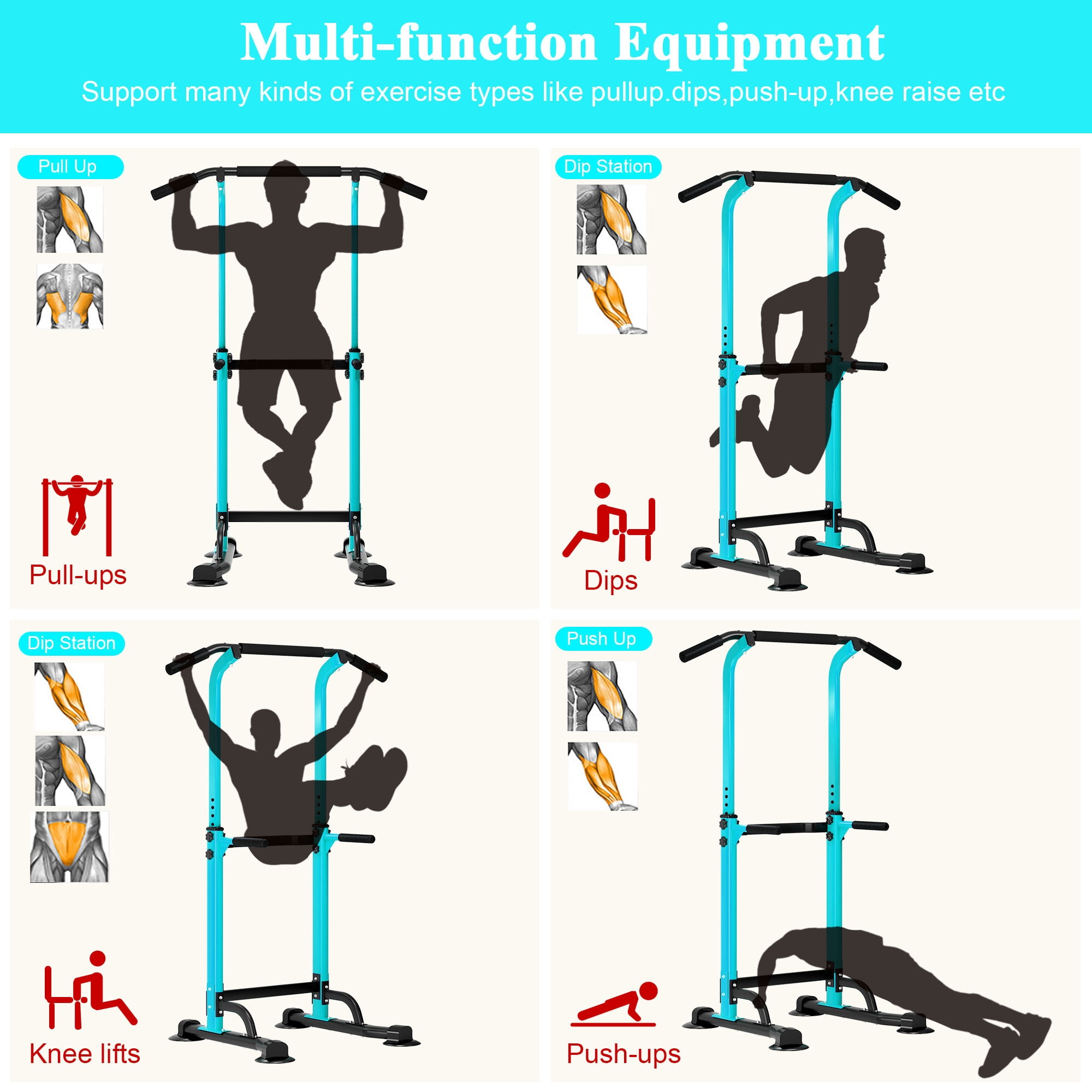 SogesPower Adjustable 83"H Pull up Bar Power Tower Multifunctional Fitness Station for Home