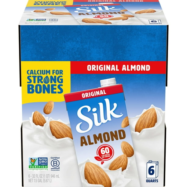 Pack of 6) Silk Original Almond Milk, 1 Quart - Walmart.com