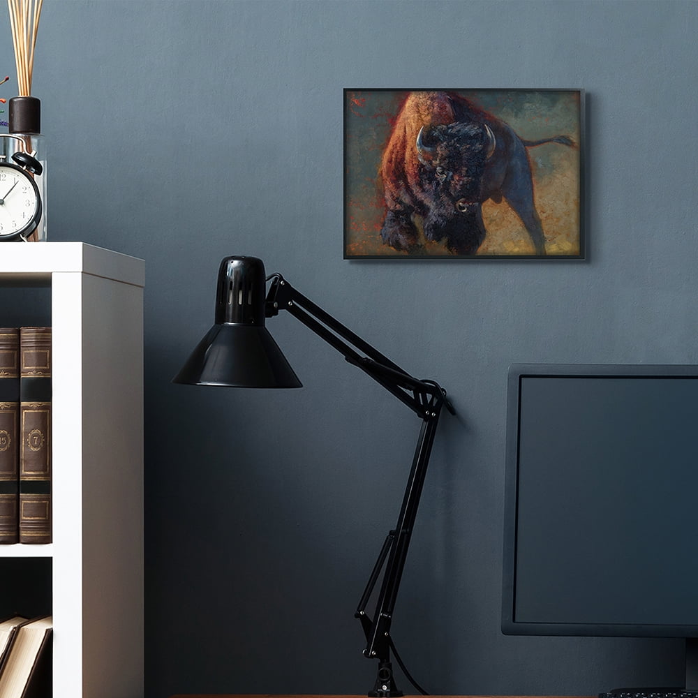Stupell Industries Running Bull Portrait Masculine Cattle Pose Black Framed by Julie T. Chapman