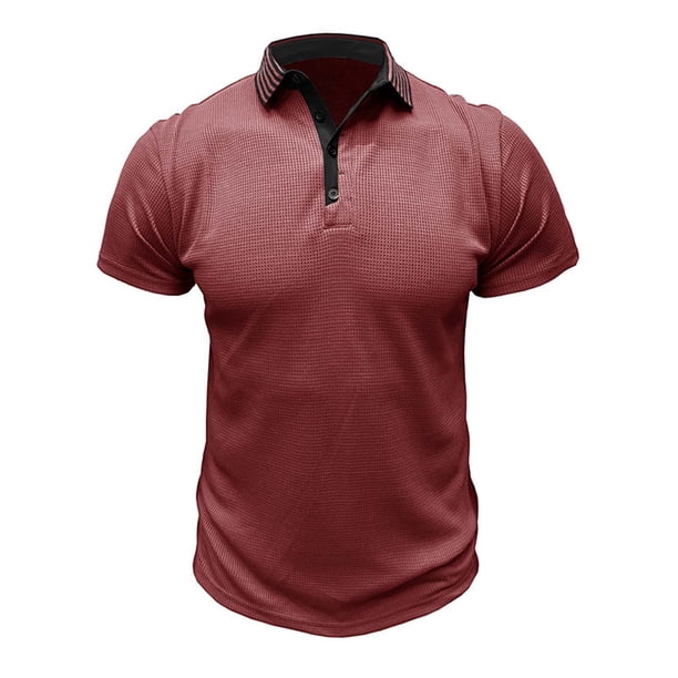 Camisetas Mens Beefy Muscle Color Sólido Turndown Collar Blusa Top, Camisetas de Manga Corta para Hombre