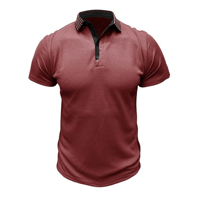 Chemises pour Hommes, T-Shirt Blouse Basique à Manches Courtes pour Hommes Musclé Robuste Uni Haut T-Shirt Blouse à Manches Courtes Col Rabattu Chemise