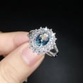 thumbnail image 2 of Anillo de diamante cuadrado con topacio azul pavo real chapado en plata 925, anillo de compromiso con piedras preciosas de promesa eterna, piedra preciosa de aguamarina para mujer, talla O, 2 of 4