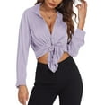 thumbnail image 5 of Silk Blouse for Women! Comdrip Satin Blouses for Women Silk Button Down Shirts Long Sleeve Business Casual Tops Dress Shirts for Women Purple XL, 5 of 5