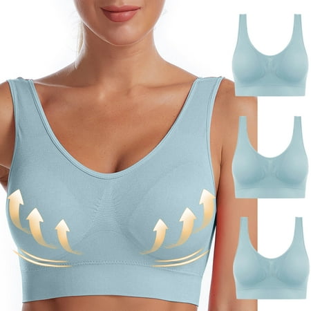 MLCDZ Women Sports Bra of 3 Pack  Comfortable Sleep Bras No Underwire Seamless Wireless Stretchy Workout Yoga Bra with Removable Pads Pack of 3-Multicolor#08 XL